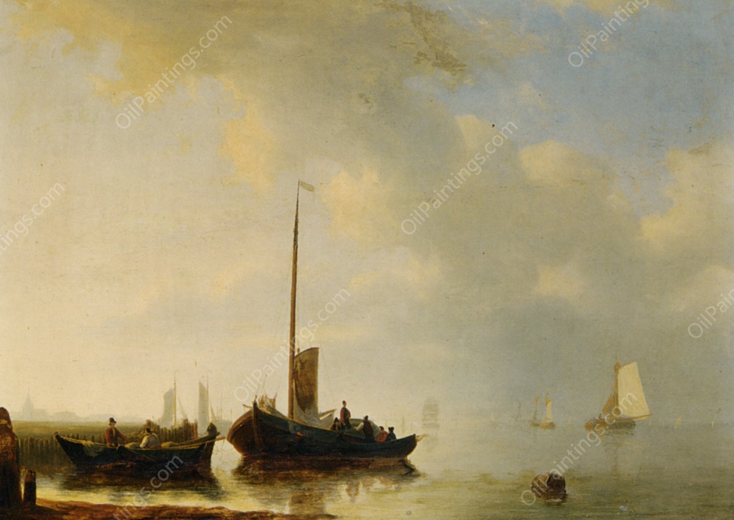 Sailing Vessels off the Dutch Coast by Antonie Waldorp - Hand-Painted Oil Painting Reproduction