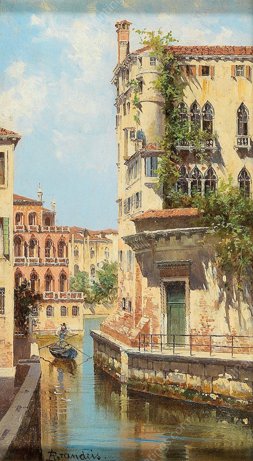 Canal In Venice With View Of The Back Of The Palazzo Rocca by Antonietta Brandeis - Hand-Painted Oil Painting Reproduction