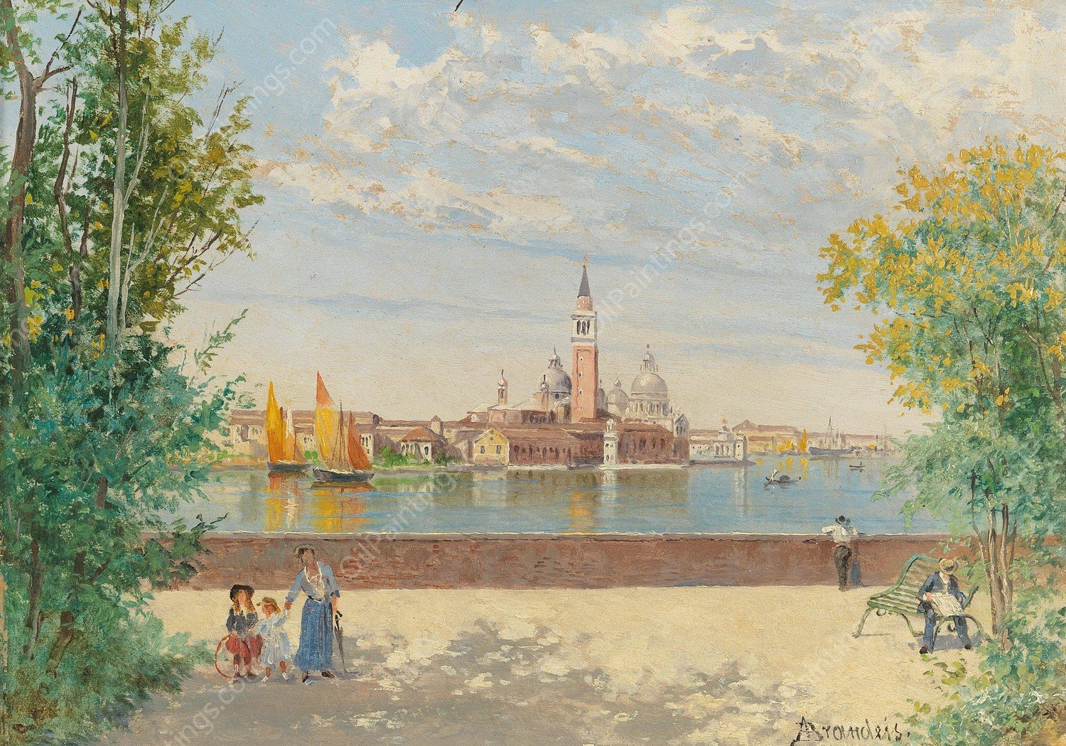 Venice, a view of San Giorgio from the Giardini by Antonietta Brandeis - Hand-Painted Oil Painting Reproduction