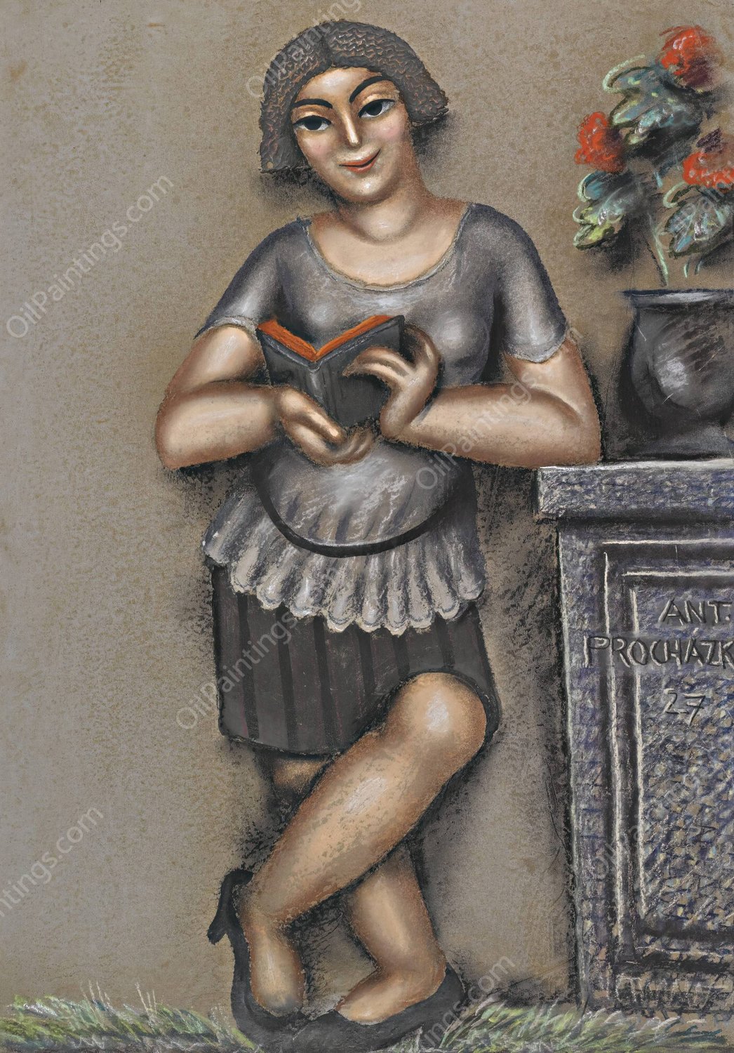 Girl Reading  by Antonin Prochazka - Hand-Painted Oil Painting Reproduction