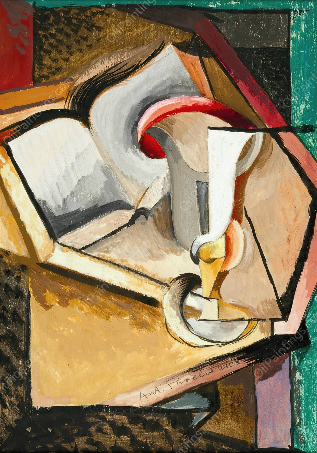 Still life with Cup and Book  by Antonin Prochazka - Hand-Painted Oil Painting Reproduction