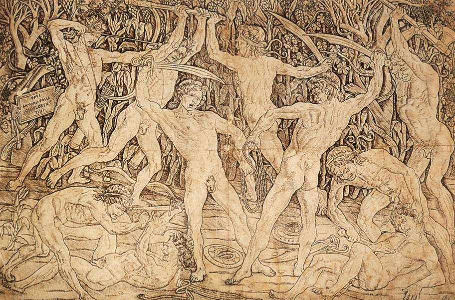 Battle of Ten Nudes by Antonio Del Pollaiuolo - Hand-Painted Oil Painting Reproduction