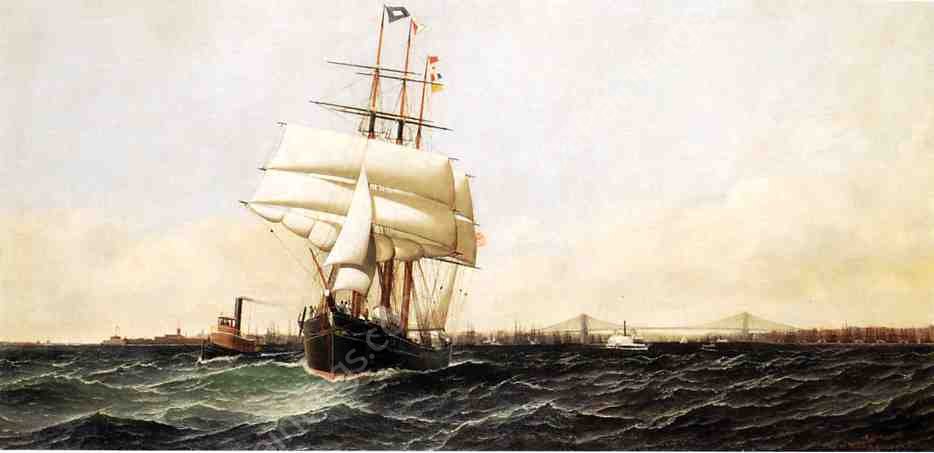 The American Leaving New York Harbor by Antonio Jacobsen - Hand-Painted Oil Painting Reproduction