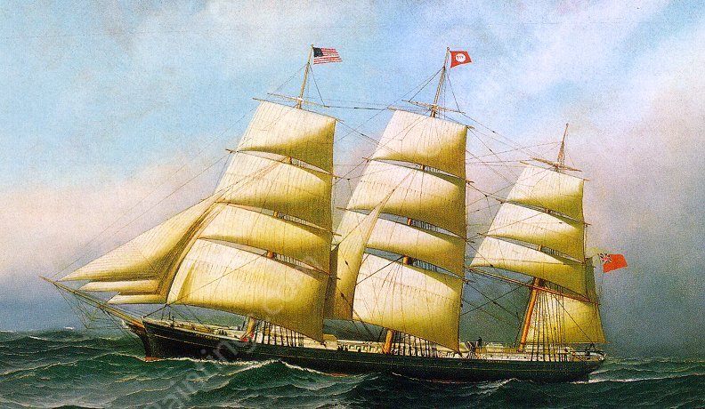The British Ship 'Polynesian' by Antonio Jacobsen - Hand-Painted Oil Painting Reproduction