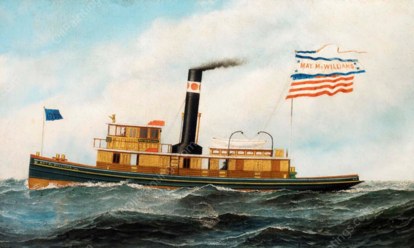 The Ocean-Going Tug 'May McWilliams' by Antonio Jacobsen - Hand-Painted Oil Painting Reproduction