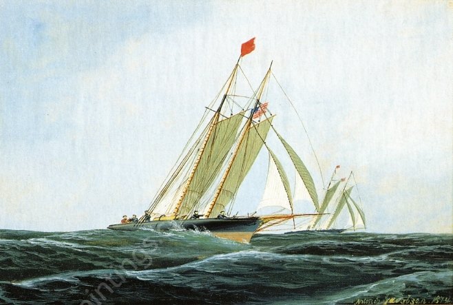 The Yacht Race by Antonio Jacobsen - Hand-Painted Oil Painting Reproduction