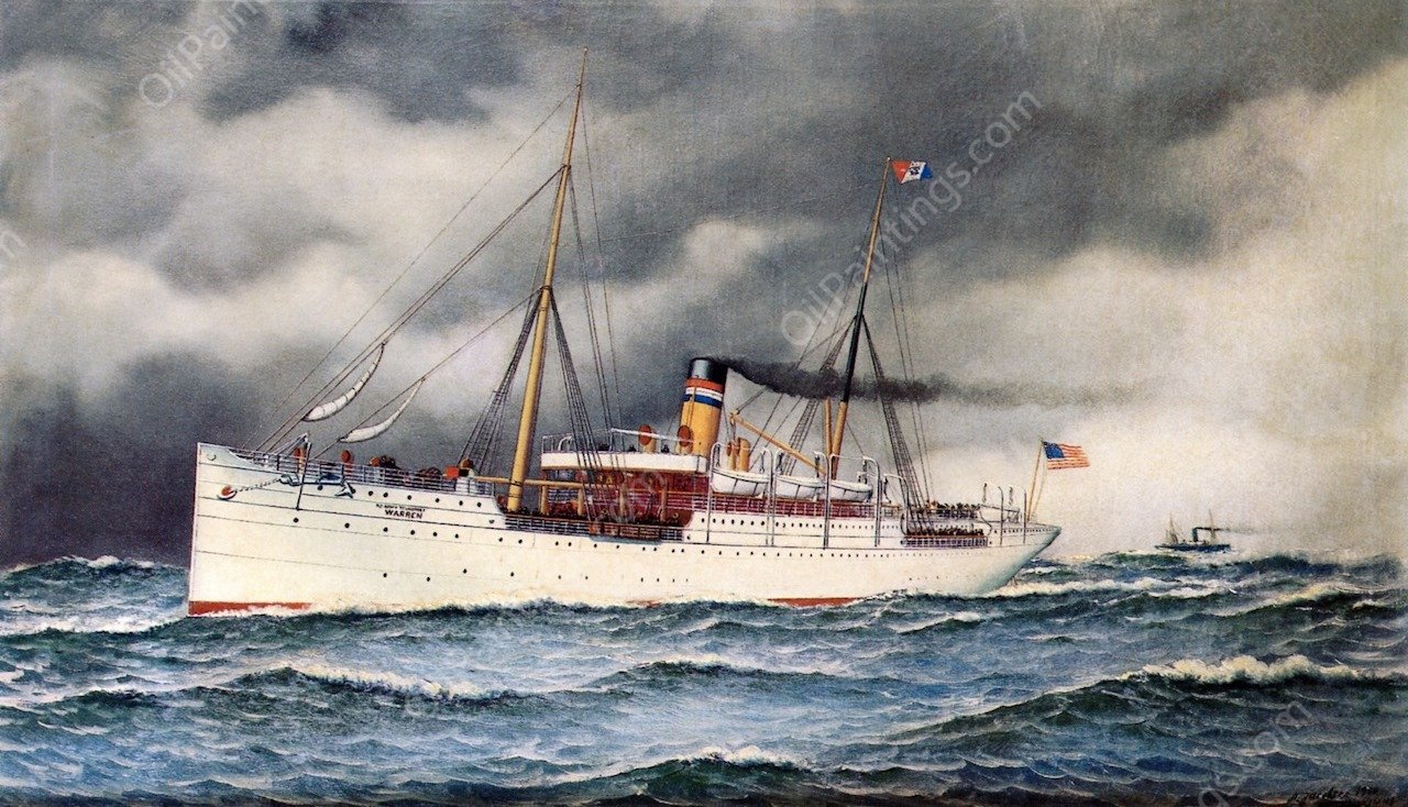 U.S. Army Transport Warren by Antonio Jacobsen - Hand-Painted Oil Painting Reproduction