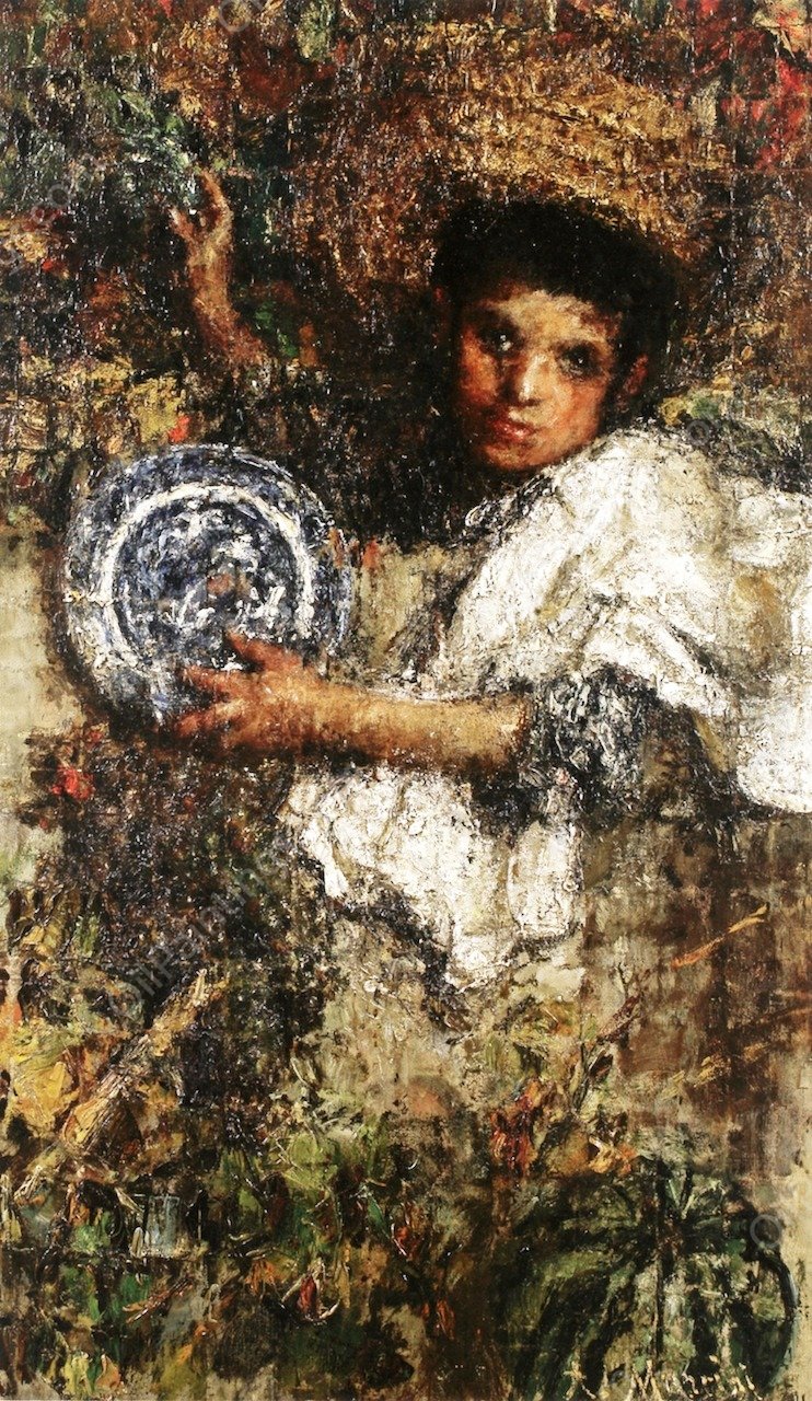 An Italian Boy in a Vineyard by Antonio Mancini - Hand-Painted Oil Painting Reproduction