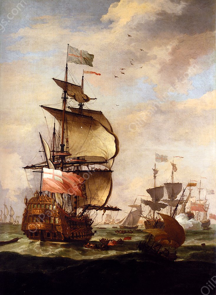 The English Fleet at Sea by Antonio Molinari - Hand-Painted Oil Painting Reproduction