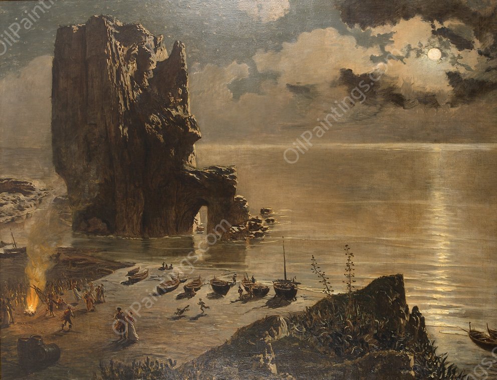 Hoguera en la Playa by Antonio Munoz Degrain - Hand-Painted Oil Painting Reproduction