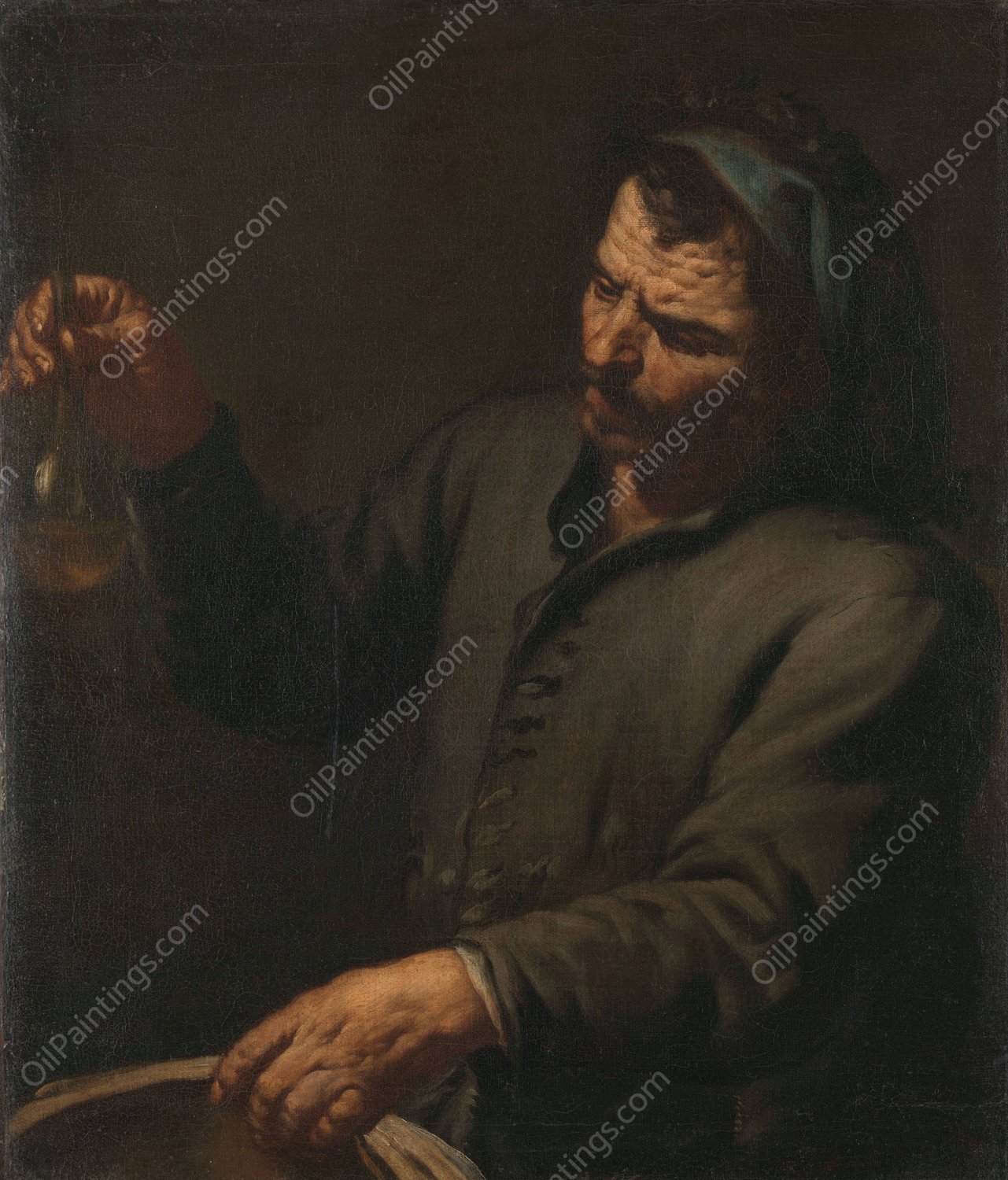Man with Urine Bottle in his Hand  by Antonio Zanchi - Hand-Painted Oil Painting Reproduction