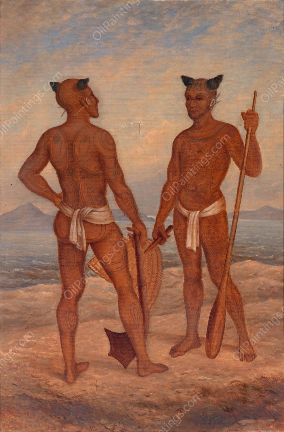 Marquesan Men  by Antonio Zeno Shindler - Hand-Painted Oil Painting Reproduction