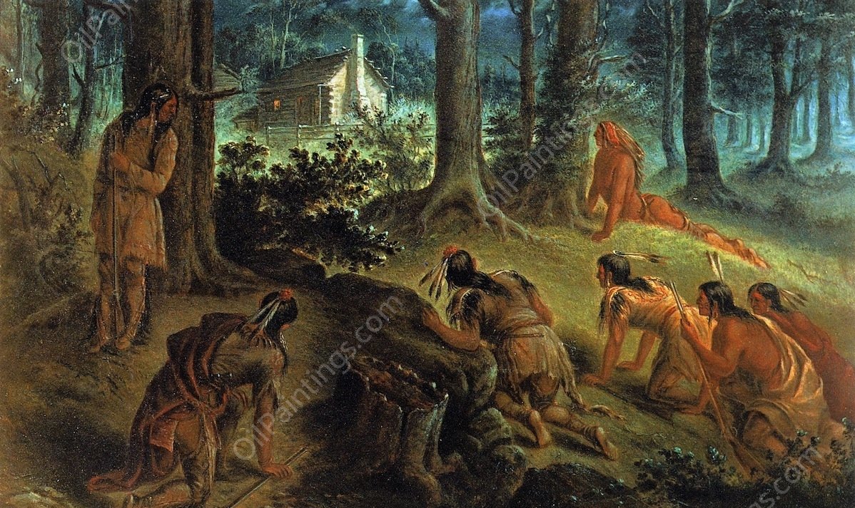 Midnight Attack on Settlers by Antonio Zeno Shindler - Hand-Painted Oil Painting Reproduction