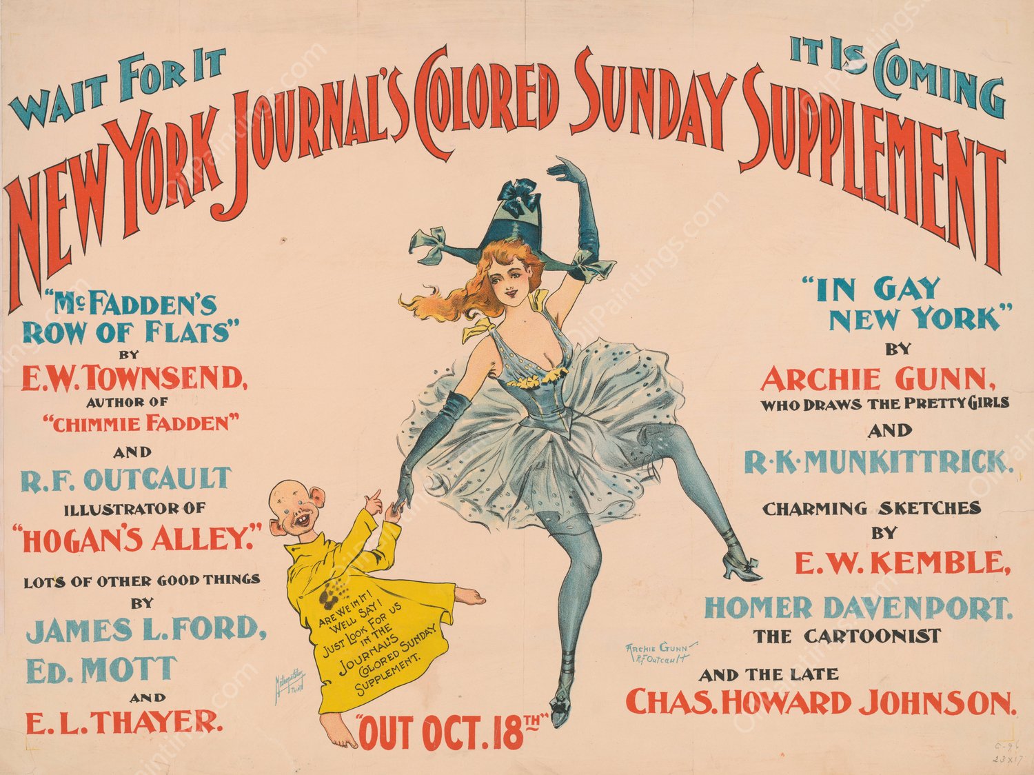 New York Journal's Colored Sunday Supplement  by Archie Gunn - Hand-Painted Oil Painting Reproduction