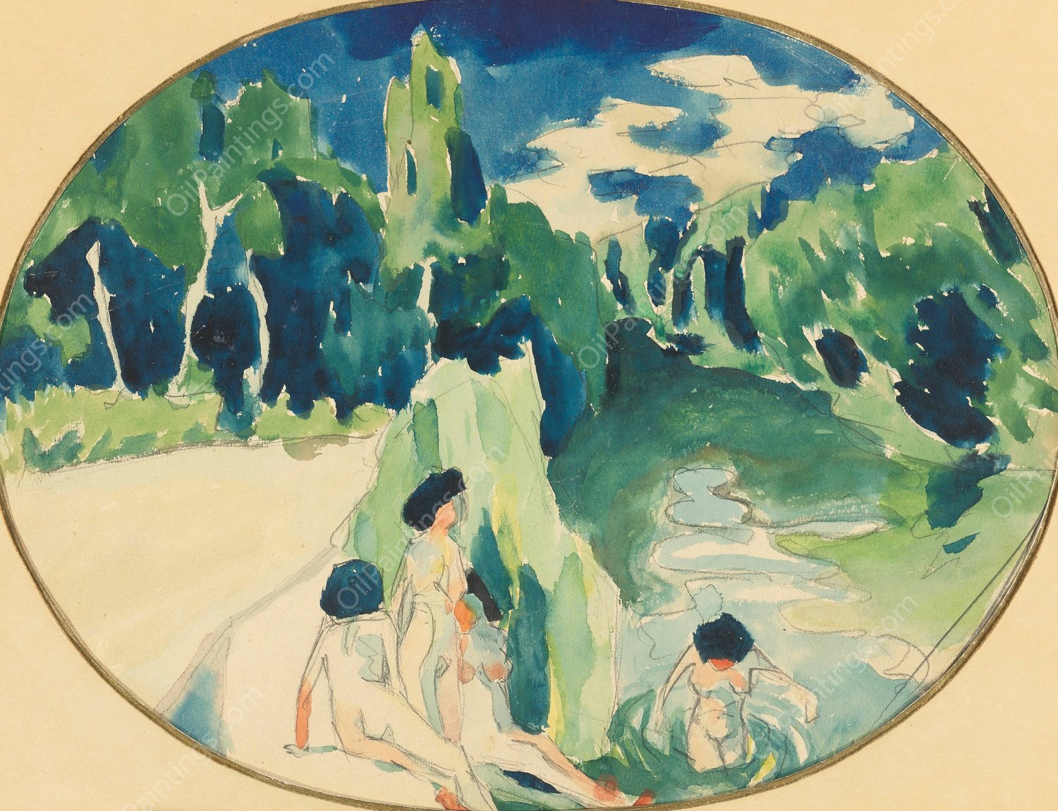 Bathers on the Sura by Aristarkh Vasilevich Lentulov - Hand-Painted Oil Painting Reproduction