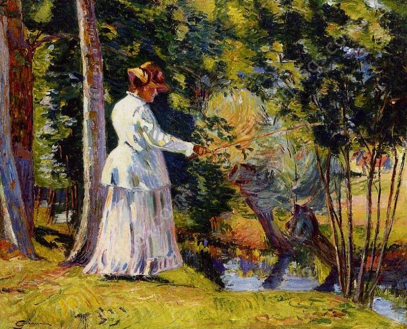 Madame Guillaumin Fishing by Armand Guillaumin - Hand-Painted Oil Painting Reproduction