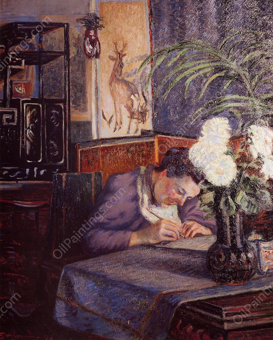 Madame Guillaumin Writing by Armand Guillaumin - Hand-Painted Oil Painting Reproduction