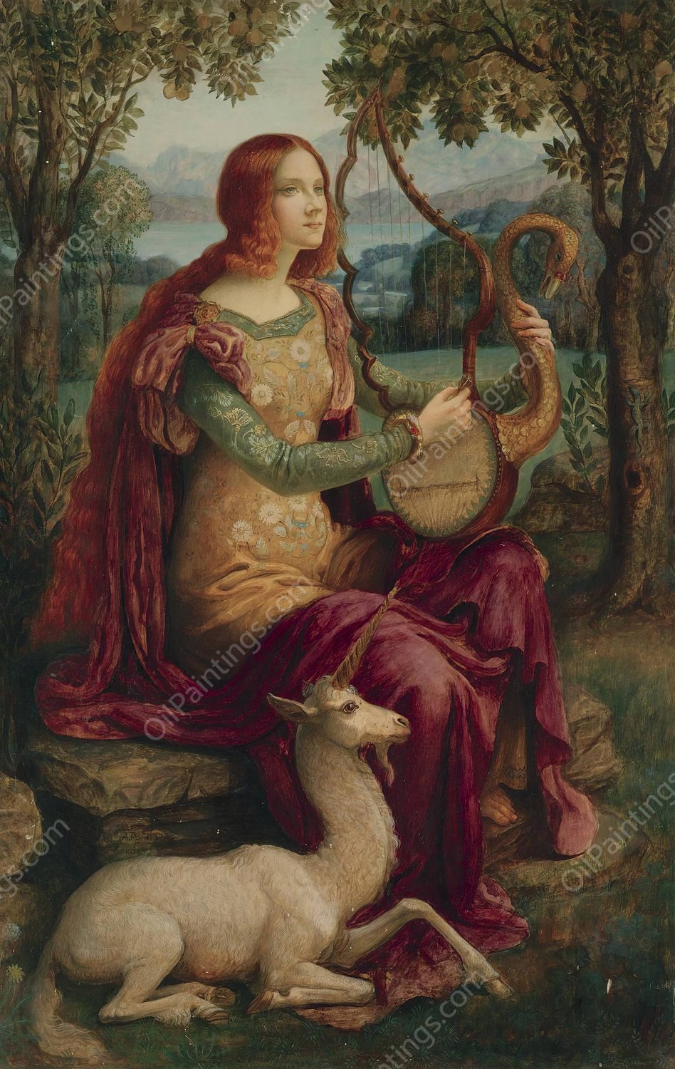 La Dame A La Licorne  by Armand Point - Hand-Painted Oil Painting Reproduction