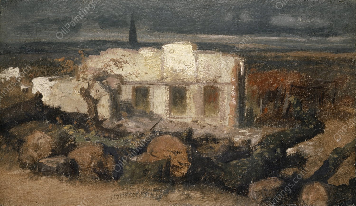 Destroyed House near Kehl  by Arnold Bocklin - Hand-Painted Oil Painting Reproduction