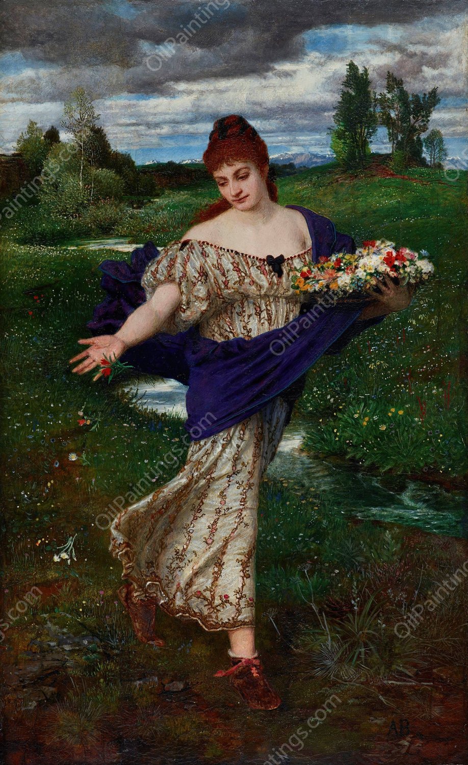 Flora, scattering flowers  by Arnold Bocklin - Hand-Painted Oil Painting Reproduction
