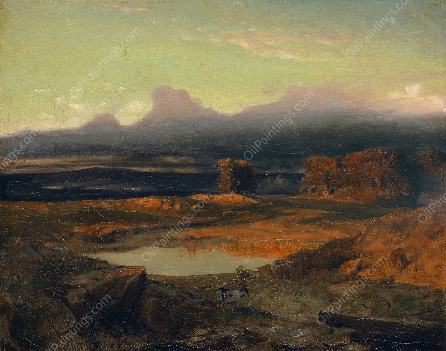 Landscape At Sunset, 1849 by Arnold Bocklin - Hand-Painted Oil Painting Reproduction