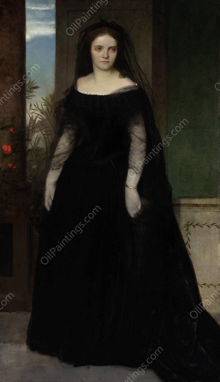 Portrait of the Actress Fanny Janauschek  by Arnold Bocklin - Hand-Painted Oil Painting Reproduction
