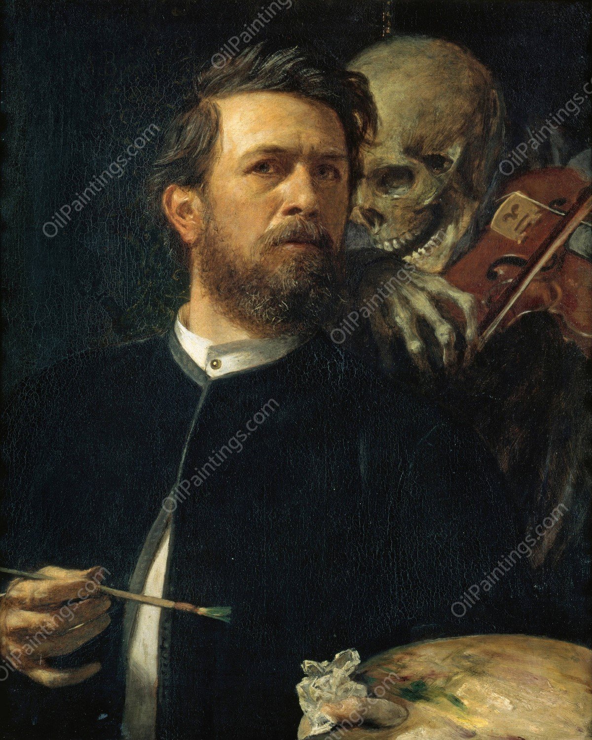 Self-portrait with fiddling Death  by Arnold Bocklin - Hand-Painted Oil Painting Reproduction