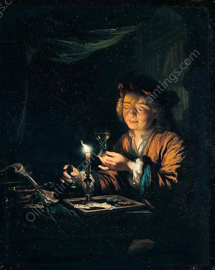 A Young Man Seated at a Table by Arnold Boonen - Hand-Painted Oil Painting Reproduction