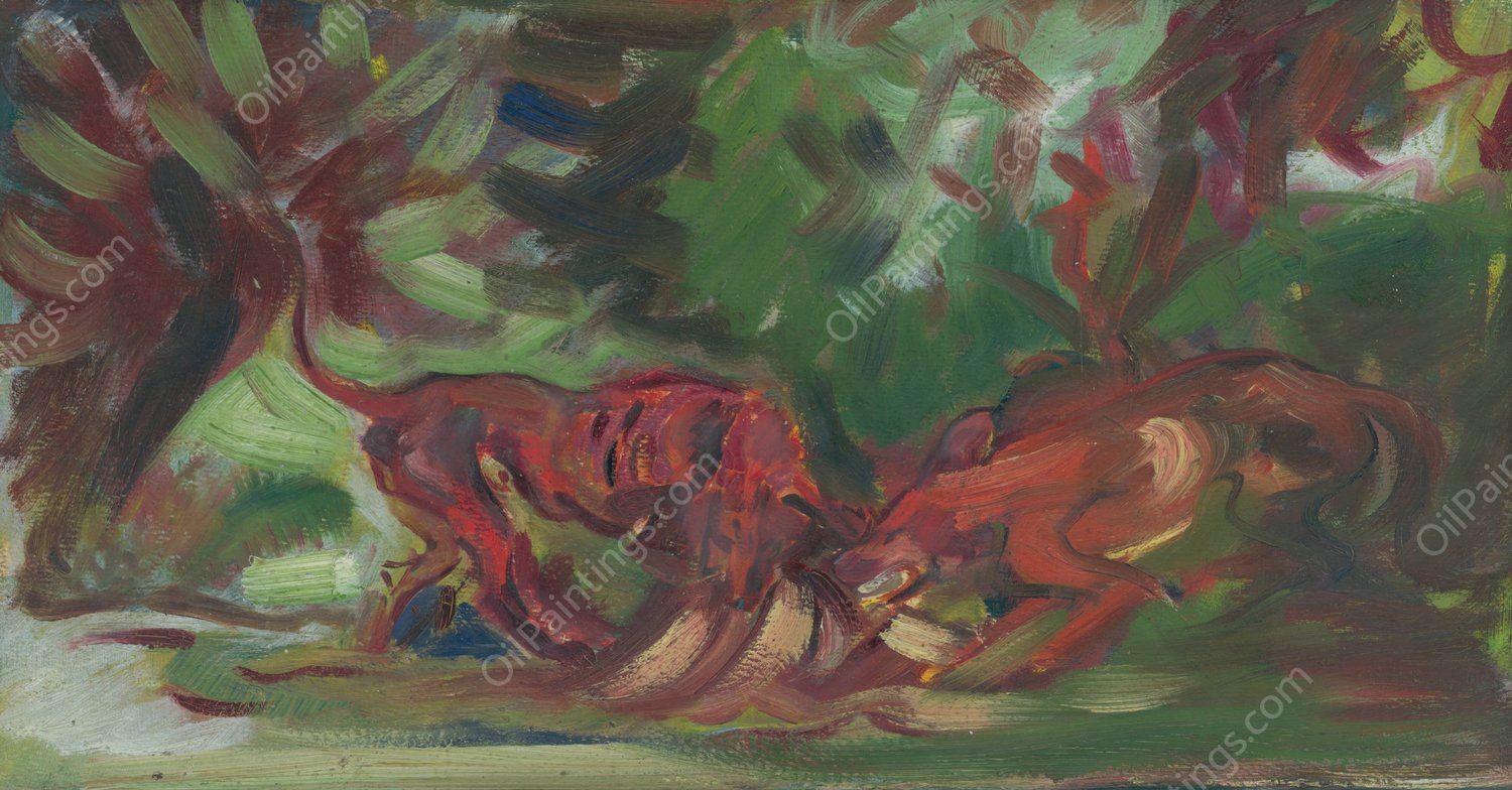 Dogs Fighting  by Arnold Peter Weisz-Kubincan - Hand-Painted Oil Painting Reproduction