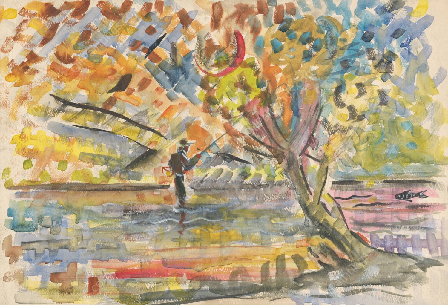 Fisherman  by Arnold Peter Weisz-Kubincan - Hand-Painted Oil Painting Reproduction