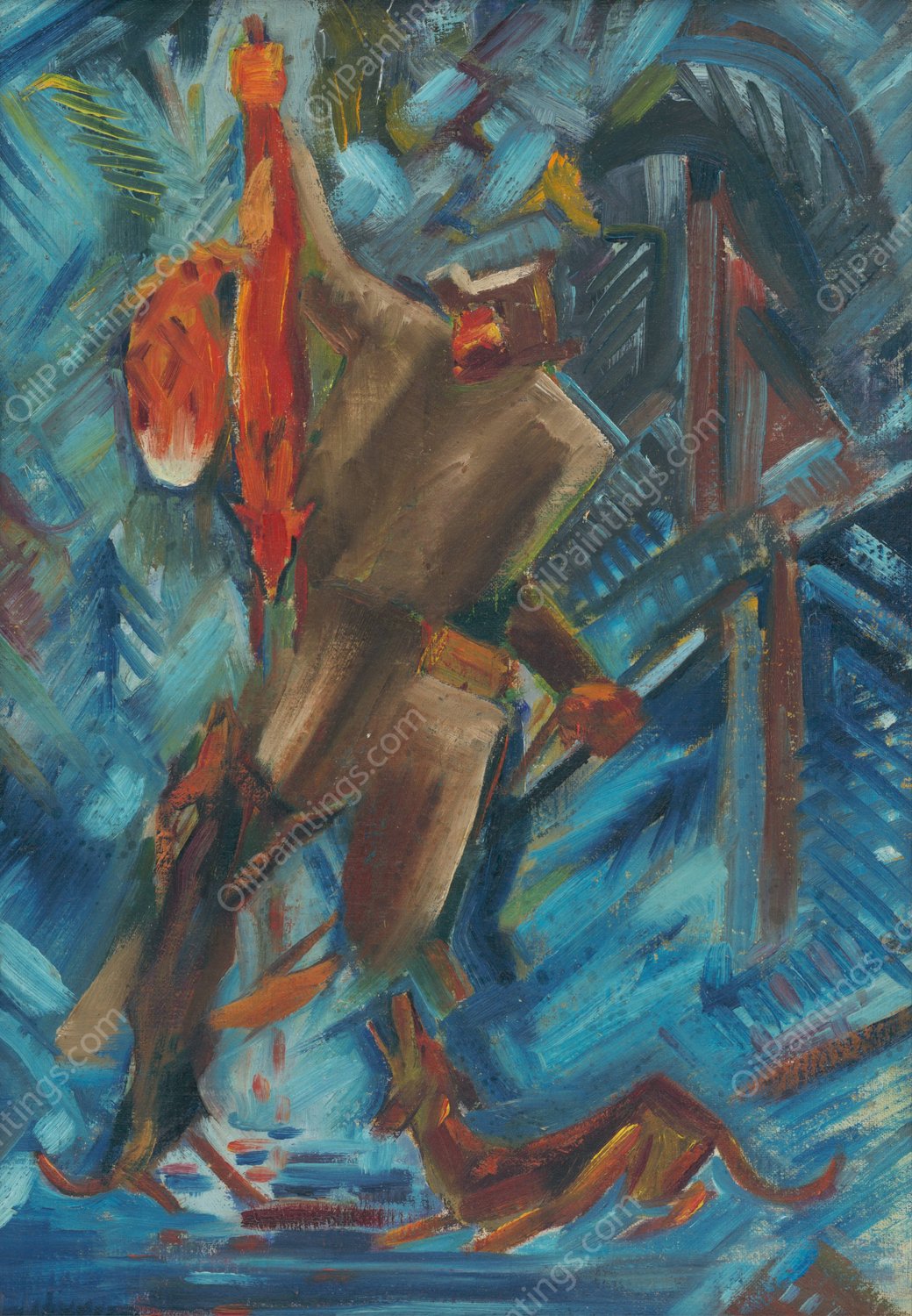 Hunter with a Fox in His Hand  by Arnold Peter Weisz-Kubincan - Hand-Painted Oil Painting Reproduction