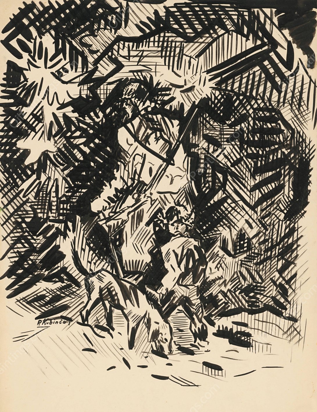 Hunter  by Arnold Peter Weisz-Kubincan - Hand-Painted Oil Painting Reproduction