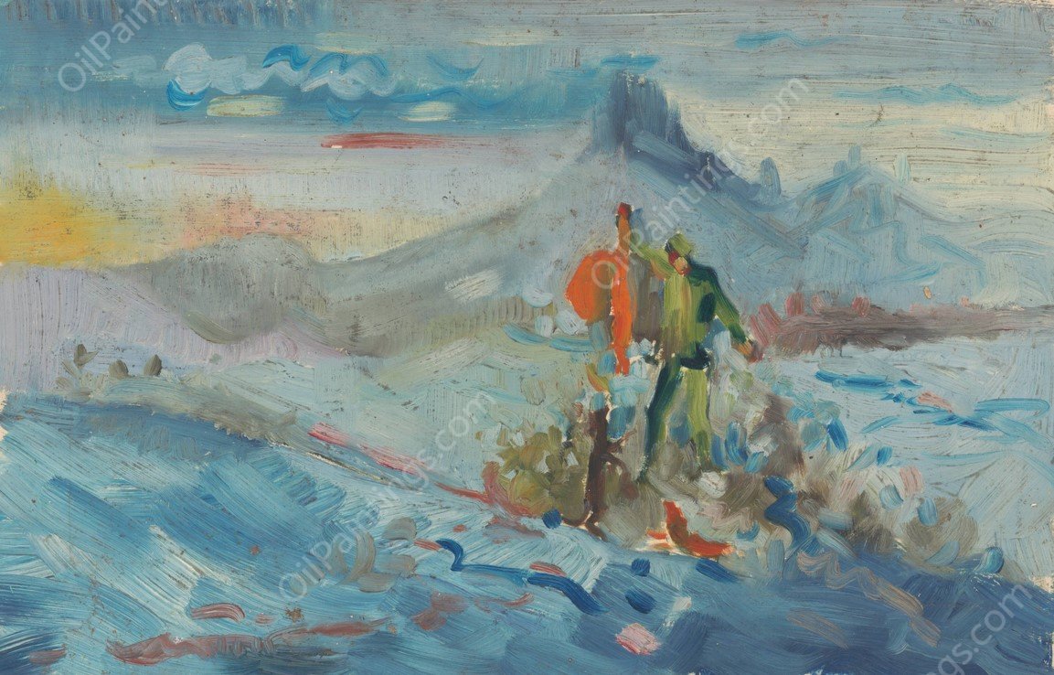 Hunters in a Landscape  by Arnold Peter Weisz-Kubincan - Hand-Painted Oil Painting Reproduction