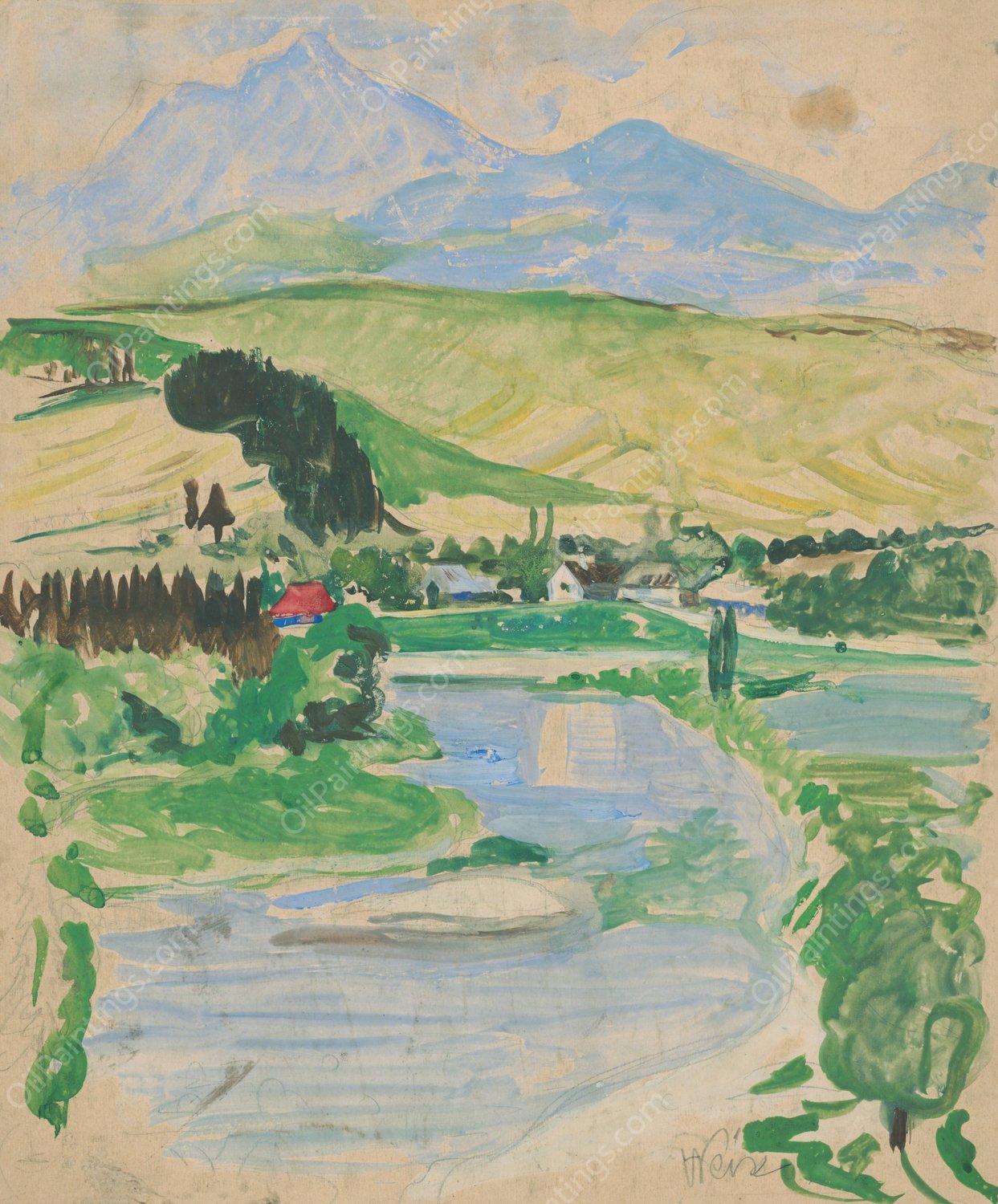 Landscape  by Arnold Peter Weisz-Kubincan - Hand-Painted Oil Painting Reproduction