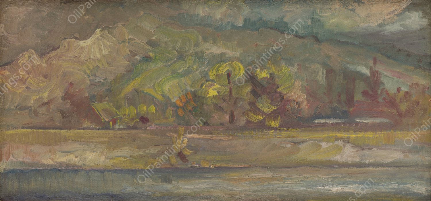 Landscape with a River  by Arnold Peter Weisz-Kubincan - Hand-Painted Oil Painting Reproduction