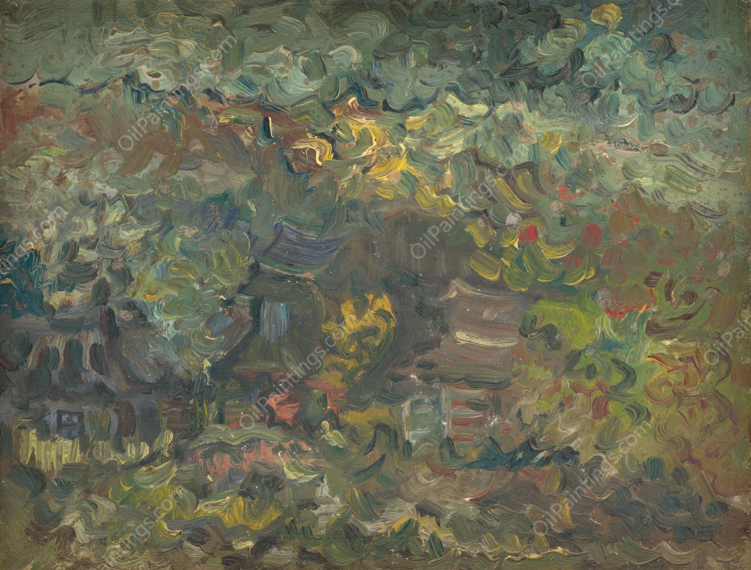 Little Houses by the Forest  by Arnold Peter Weisz-Kubincan - Hand-Painted Oil Painting Reproduction