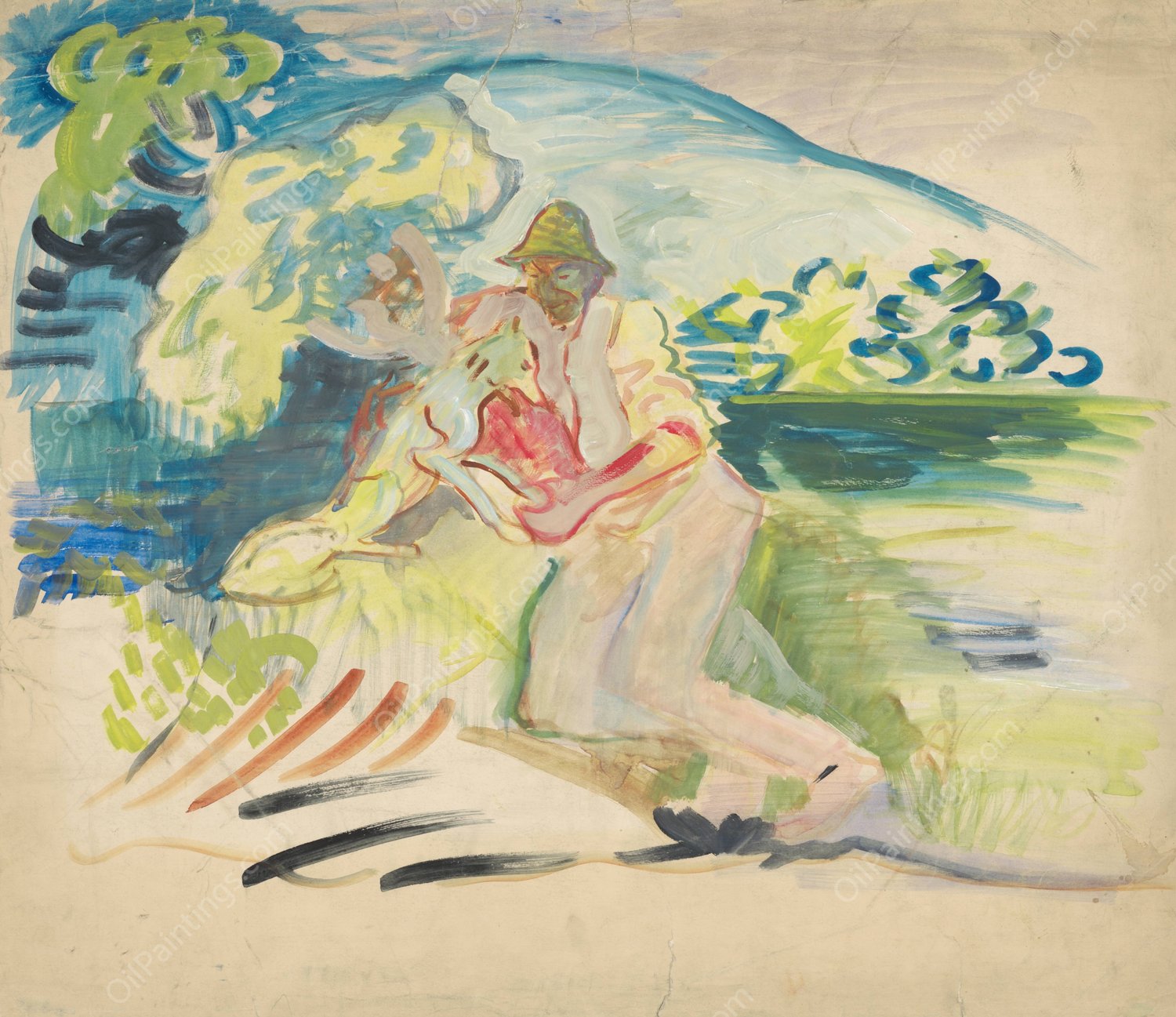 Man with a Dog  by Arnold Peter Weisz-Kubincan - Hand-Painted Oil Painting Reproduction