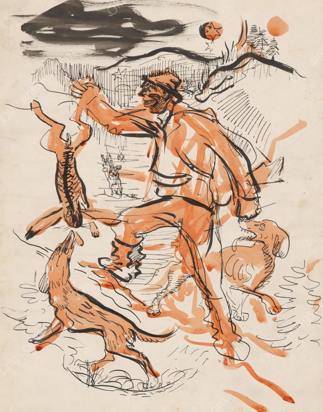 Night Hunt  by Arnold Peter Weisz-Kubincan - Hand-Painted Oil Painting Reproduction