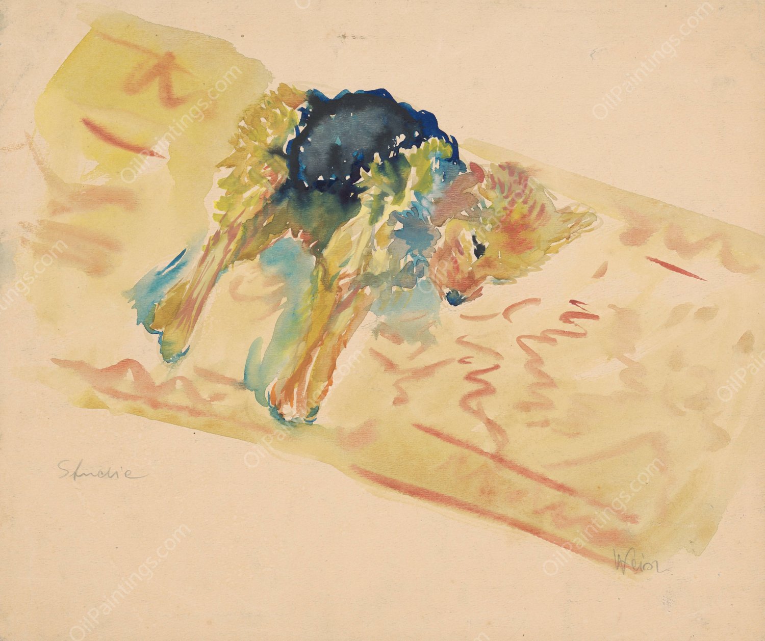 Reclining Dog  by Arnold Peter Weisz-Kubincan - Hand-Painted Oil Painting Reproduction