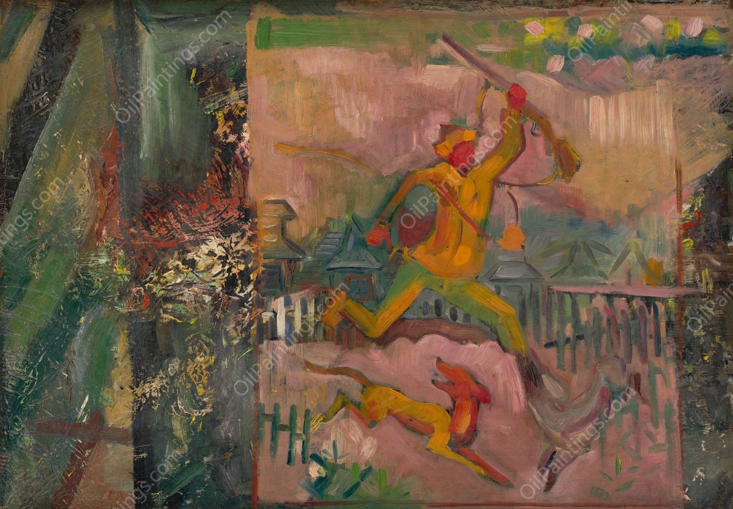 Running Hunter with a Rifle  by Arnold Peter Weisz-Kubincan - Hand-Painted Oil Painting Reproduction