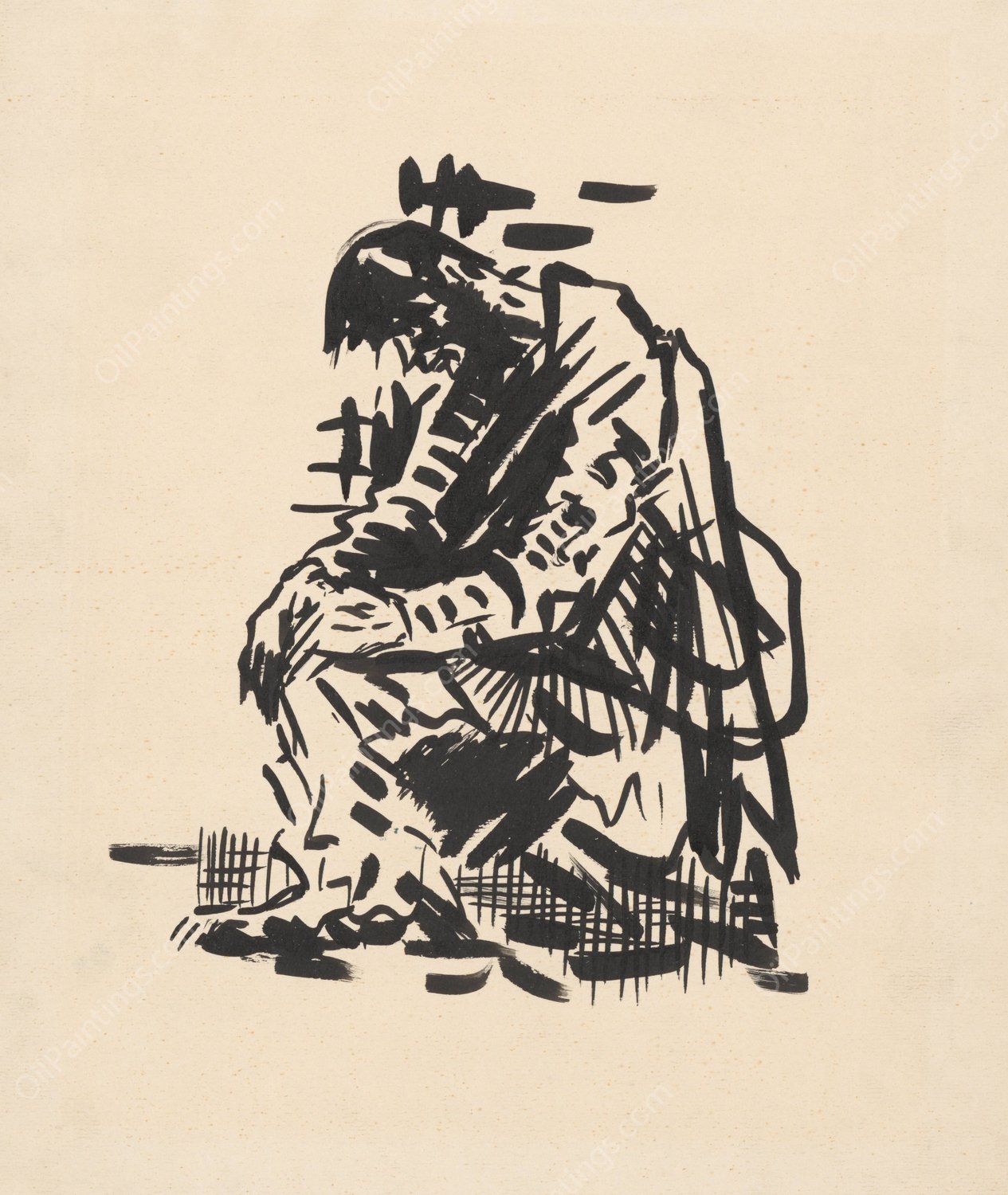 Seated Man  by Arnold Peter Weisz-Kubincan - Hand-Painted Oil Painting Reproduction