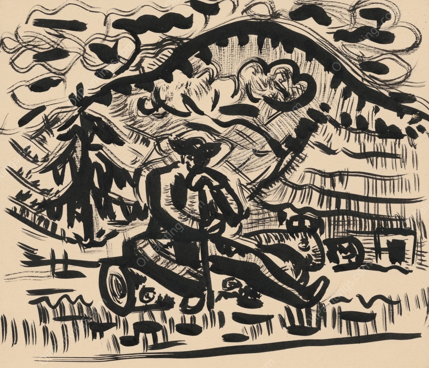 Sitting Man  by Arnold Peter Weisz-Kubincan - Hand-Painted Oil Painting Reproduction