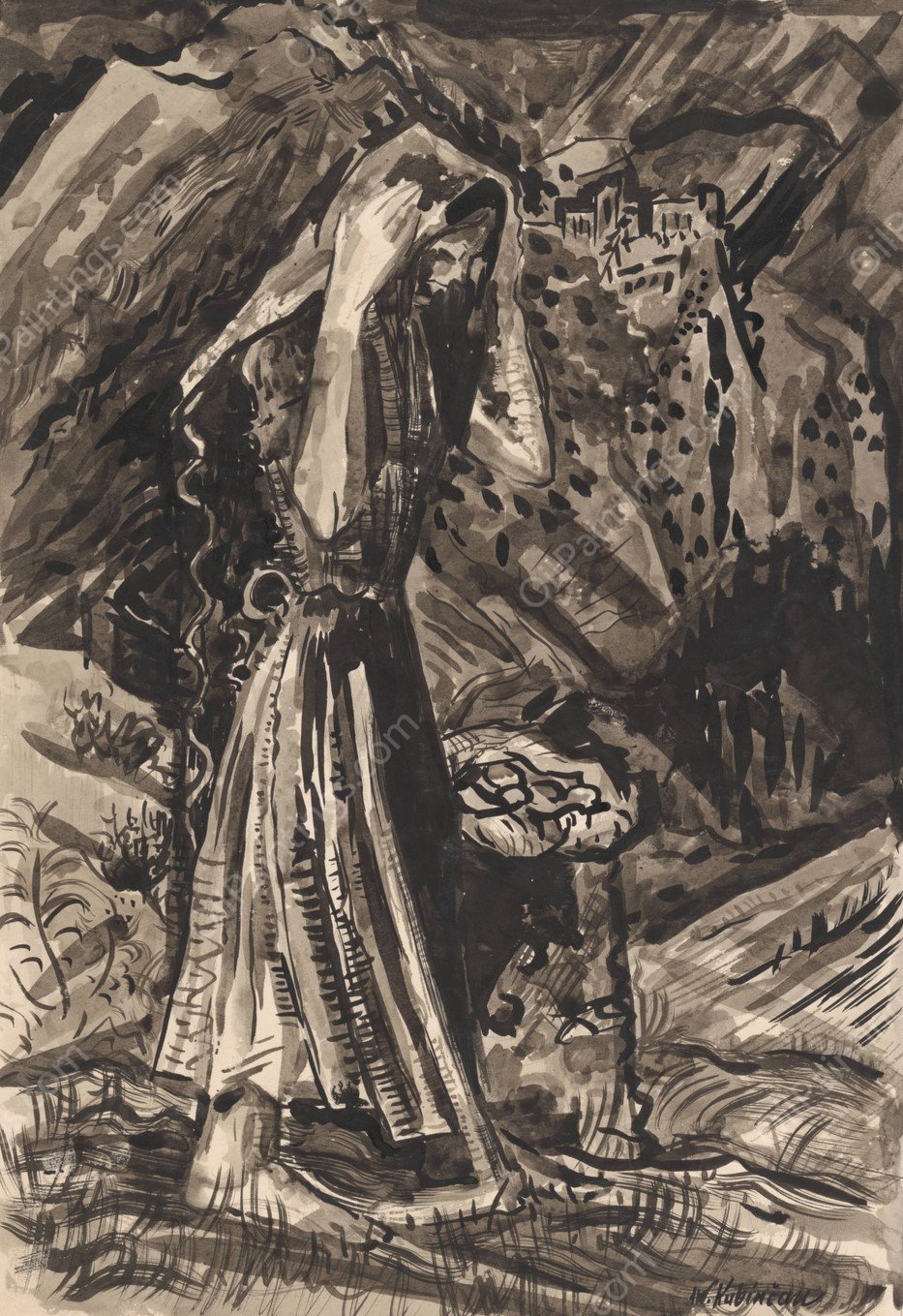 Standing Woman with a Bag of Potatoes  by Arnold Peter Weisz-Kubincan - Hand-Painted Oil Painting Reproduction