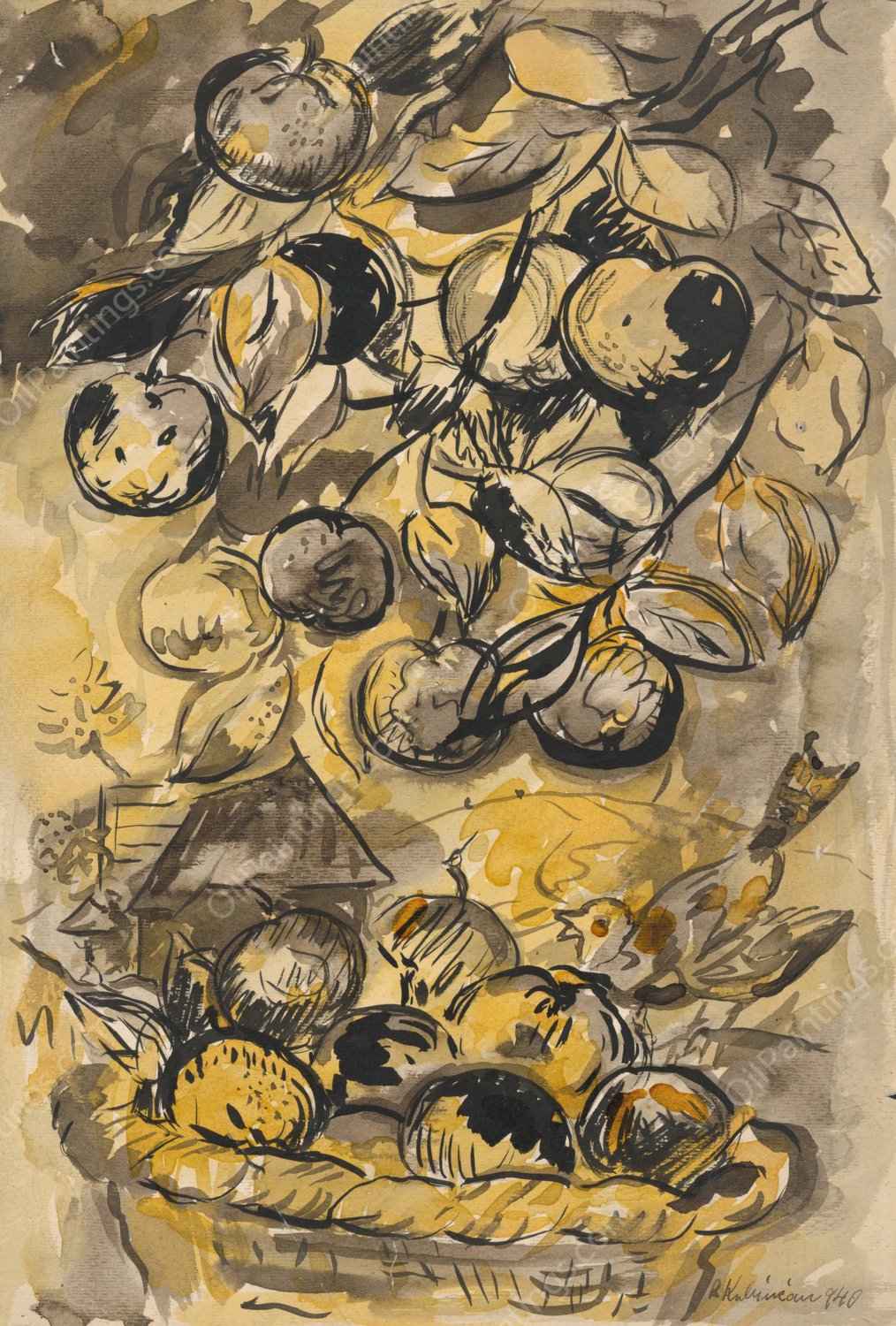 Still Life with Apples  by Arnold Peter Weisz-Kubincan - Hand-Painted Oil Painting Reproduction