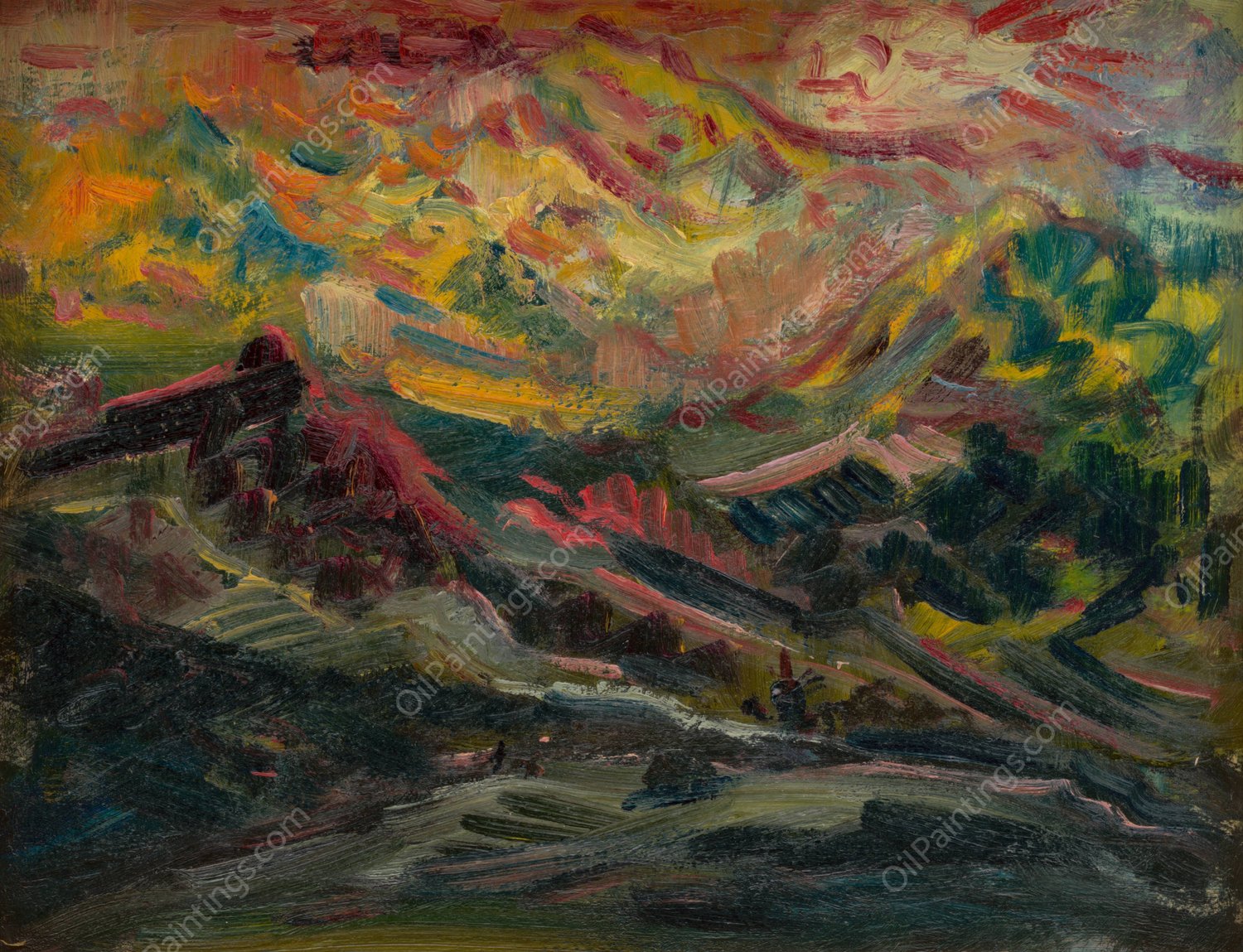Sunset in the Mountains  by Arnold Peter Weisz-Kubincan - Hand-Painted Oil Painting Reproduction