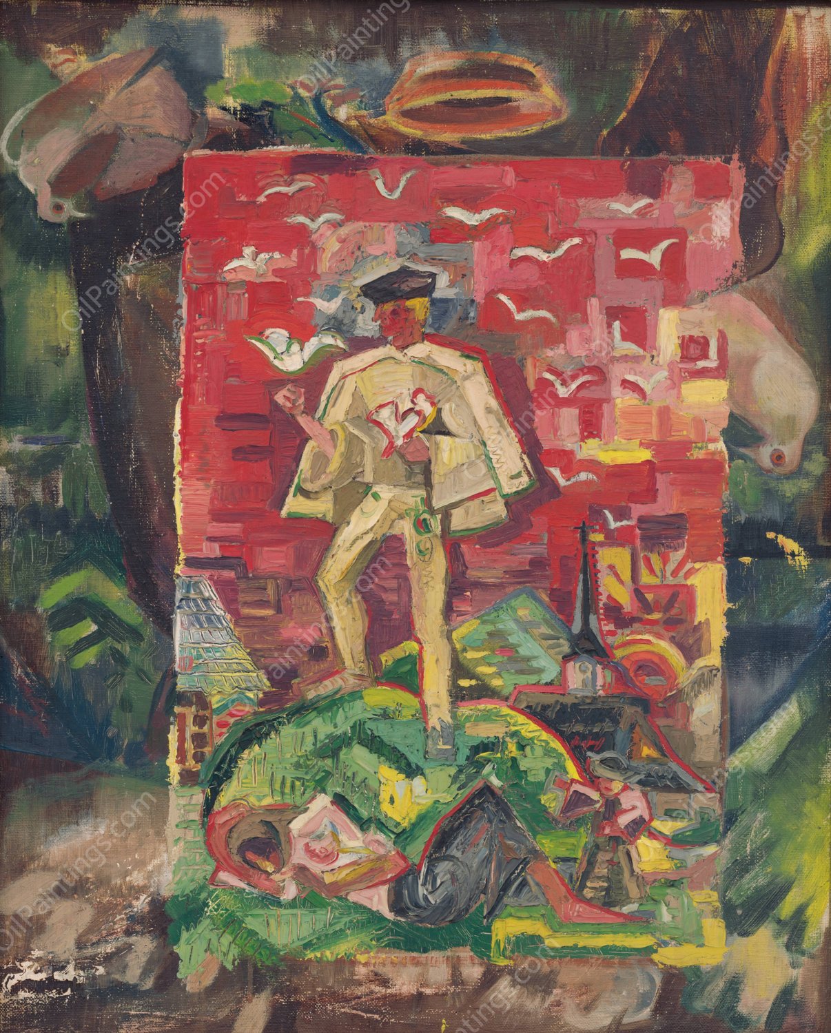 Symbolic Figure of a Man in a Folk Costume  by Arnold Peter Weisz-Kubincan - Hand-Painted Oil Painting Reproduction