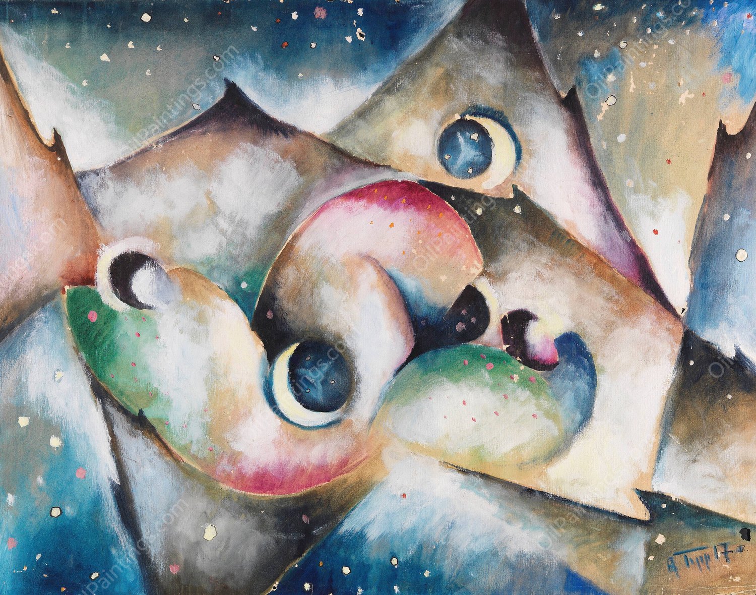 Schlafende Gestalten in nachtlicher Gebirgslandschaft  by Arnold Topp - Hand-Painted Oil Painting Reproduction