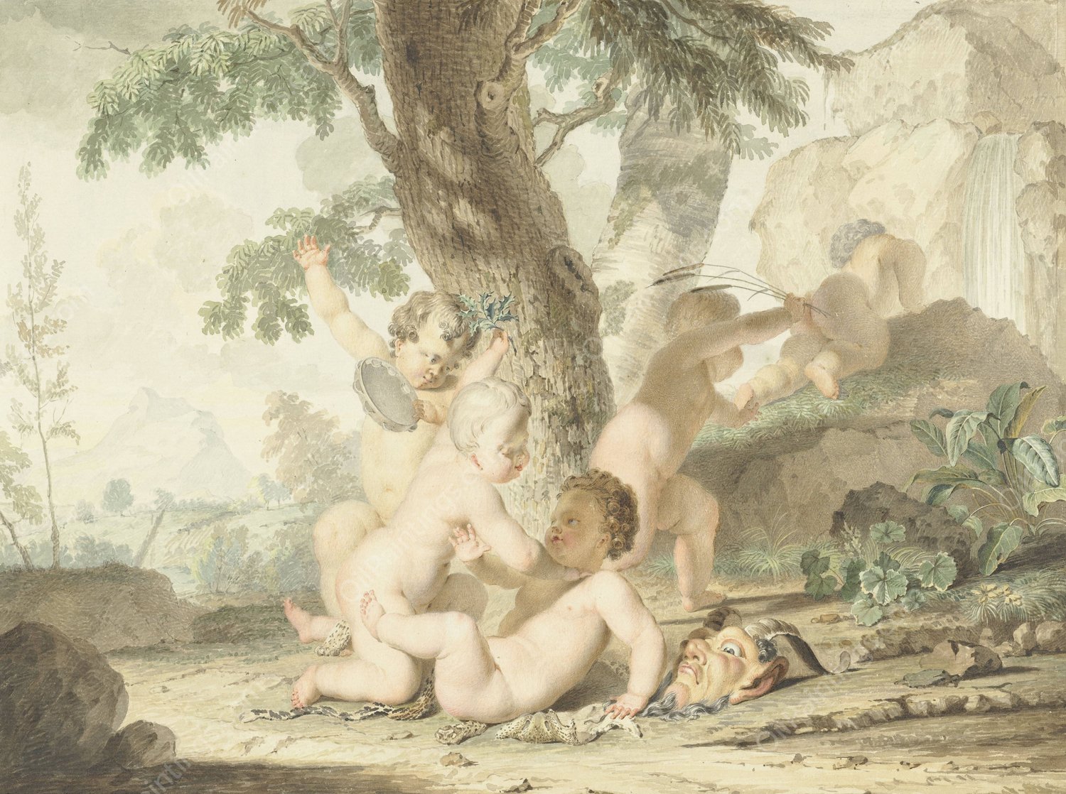 Spelende naakte jongetjes  by Arnout Rentinck - Hand-Painted Oil Painting Reproduction