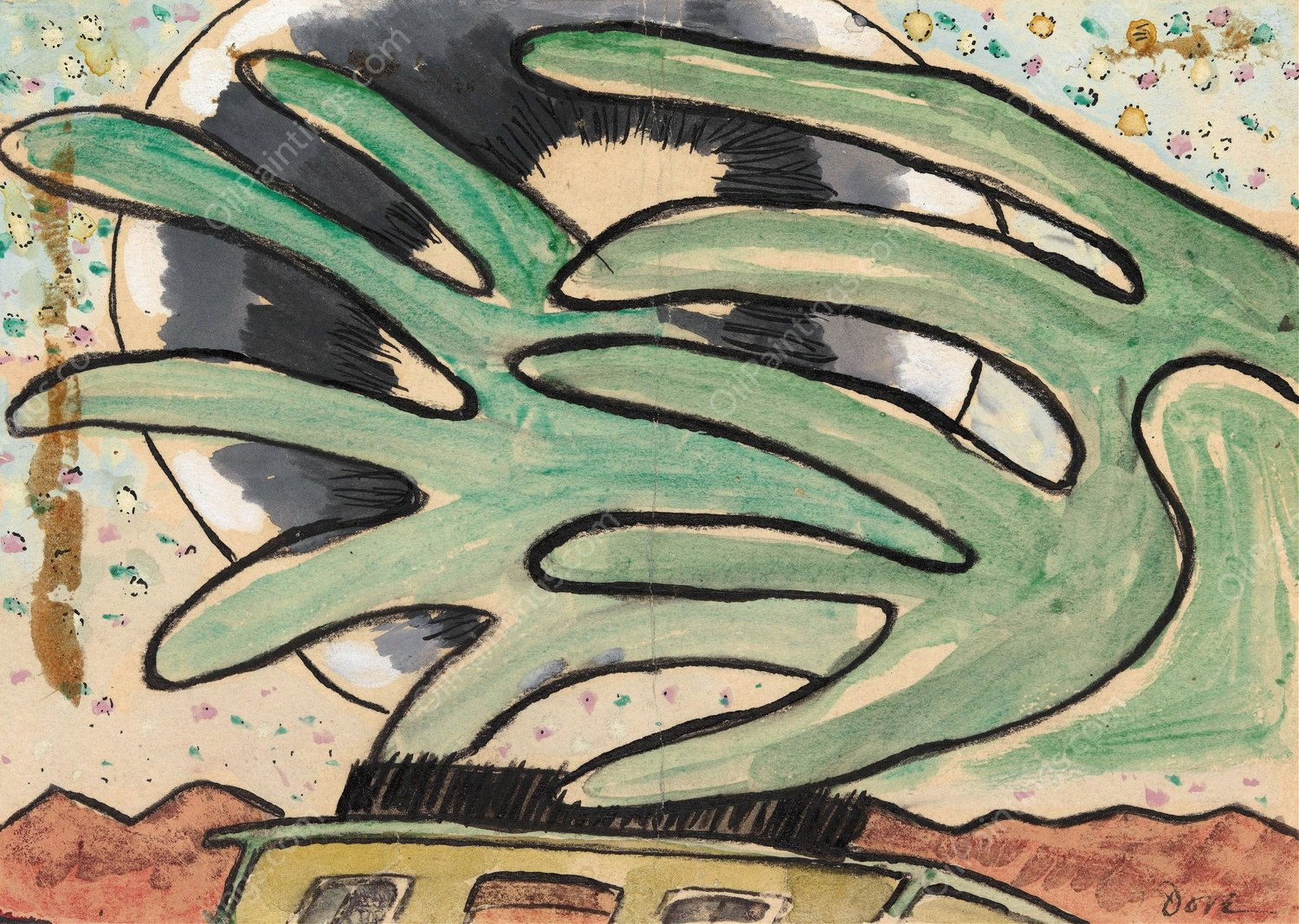 Silver Ball, Barge, and Trees  by Arthur Dove - Hand-Painted Oil Painting Reproduction