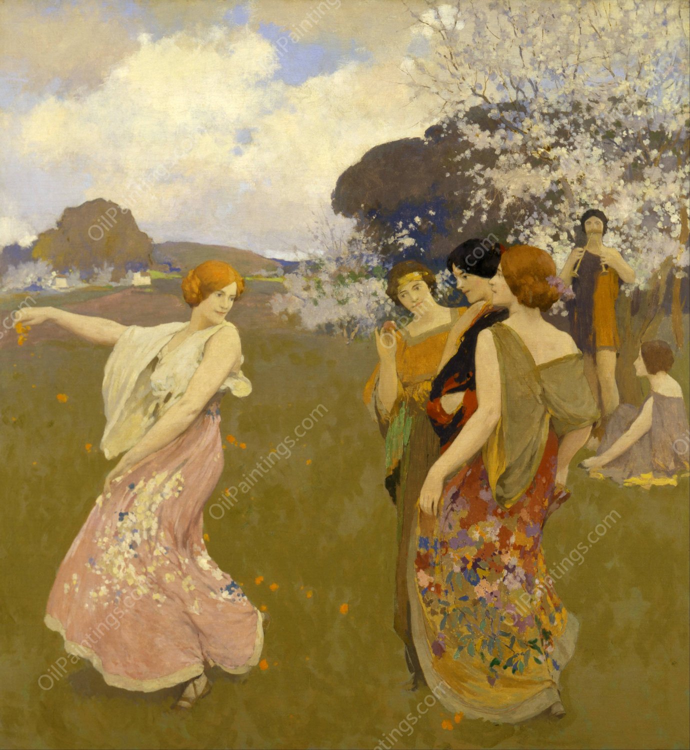 Spring Dance by Arthur F. Mathews - Hand-Painted Oil Painting Reproduction
